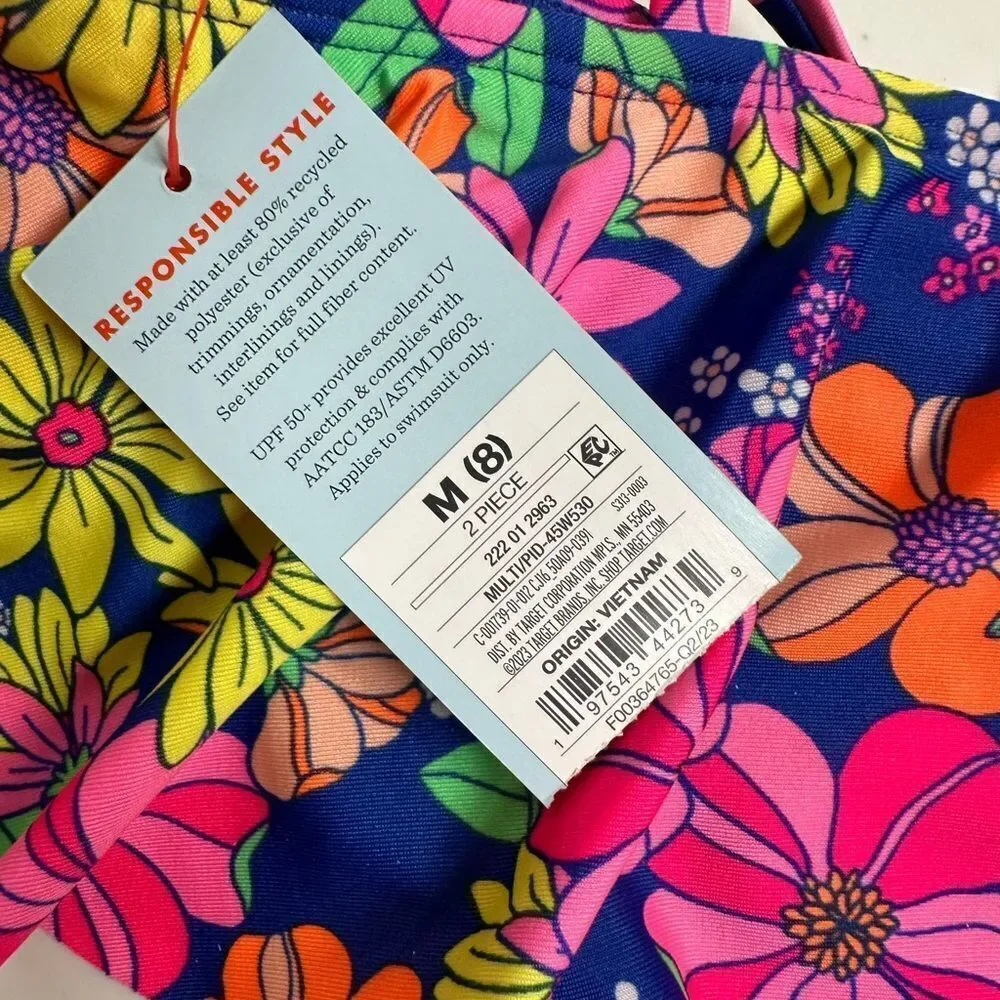 NWT Cat & Jack Girls Pink Floral Bikini Swim Suit - Size M 8/10
